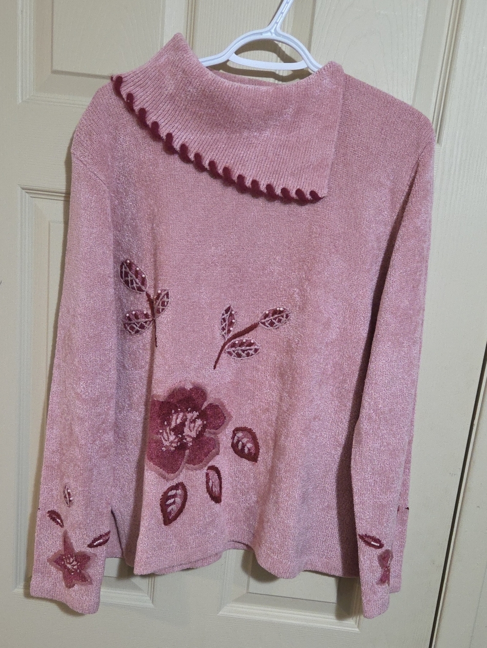 Women's Pink Floral Turtleneck Sweater
